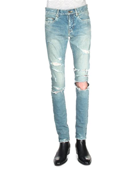 ysl destroyed jeans mens|ysl jeans for men.